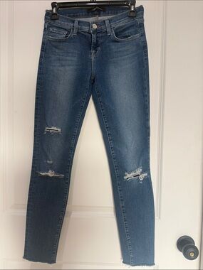J Brand Mid Blue Skinny Distressed Jeans